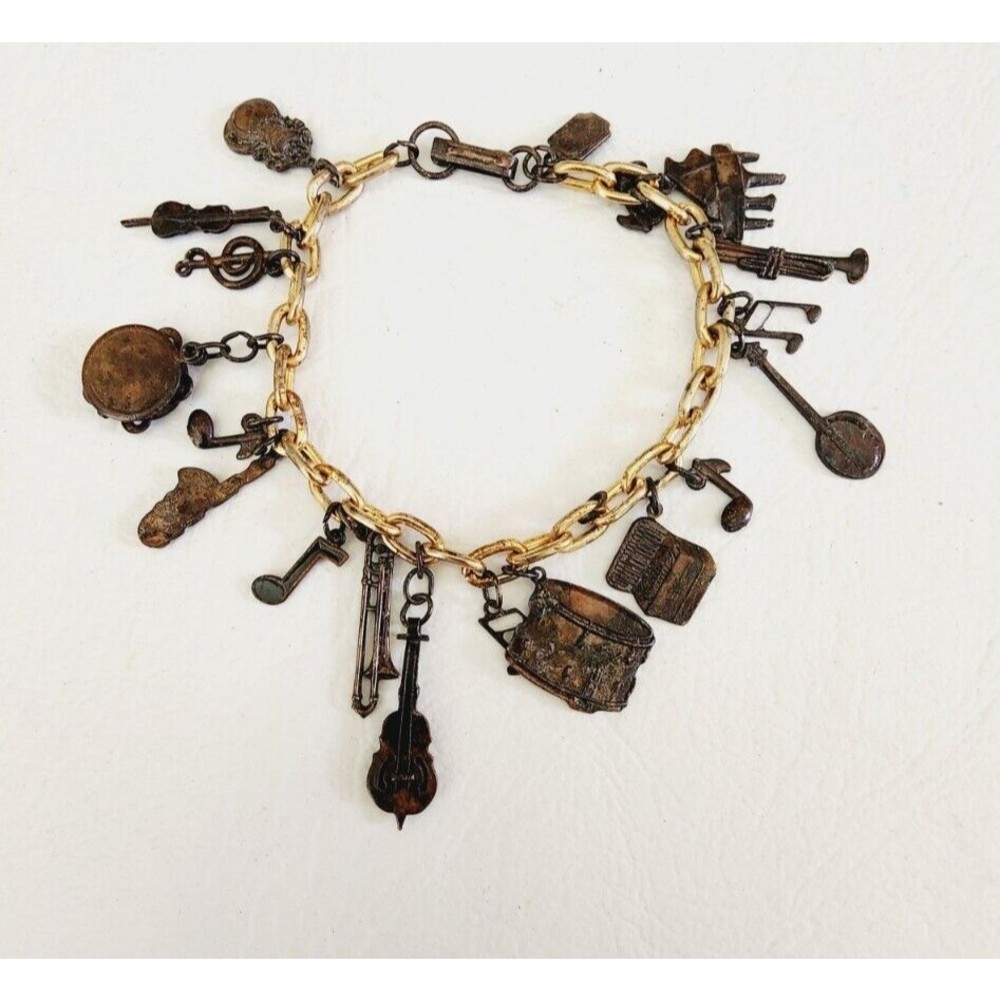 Vintage Pididdly Links Bracelet, 18 Musical Instrumental Charms